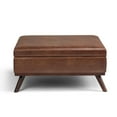 thumbnail image 3 of WyndenHall  Ethan Mid Century Modern Table Ottoman Distressed Saddle Brown 36'' x 36'' x 19.1 Wood,Faux Leather Square Faux Leather, 3 of 5