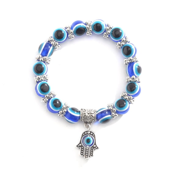 Jinsinto Evil Eye Beaded Charm Bracelets Blue Eye Bead Stretch Bracelet Hand of Fatima Turkish Lucky Bracelet for Women Men for Protection and Blessing