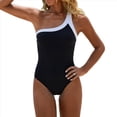 thumbnail image 1 of Trajes de Baño de un Solo Hombro para Mujer, Control de Abdomen, Traje de Baño de una Pieza, Adelgazante, Deportivo, con Bloques de Color, Traje de Baño. Negro L, 1 of 10