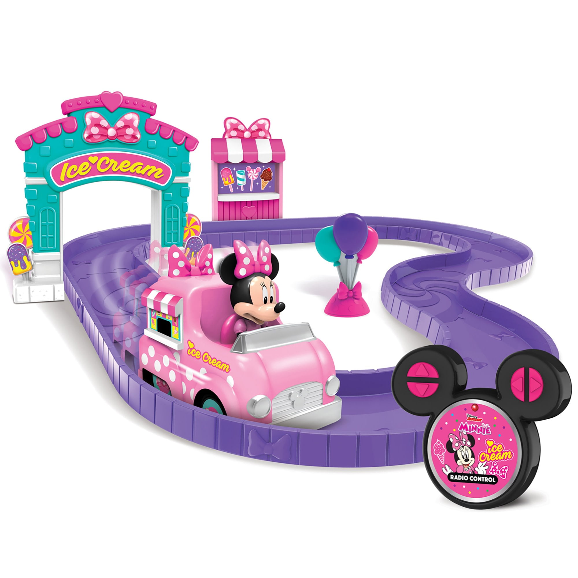 Disney Junior: R/C Track Set - Minnie Mouse Ice Cream Shop - 5.5" Remote Control Truck, 2.4 GHz Vehicle, Race Course Pieces & Accessories, Kids 3+
