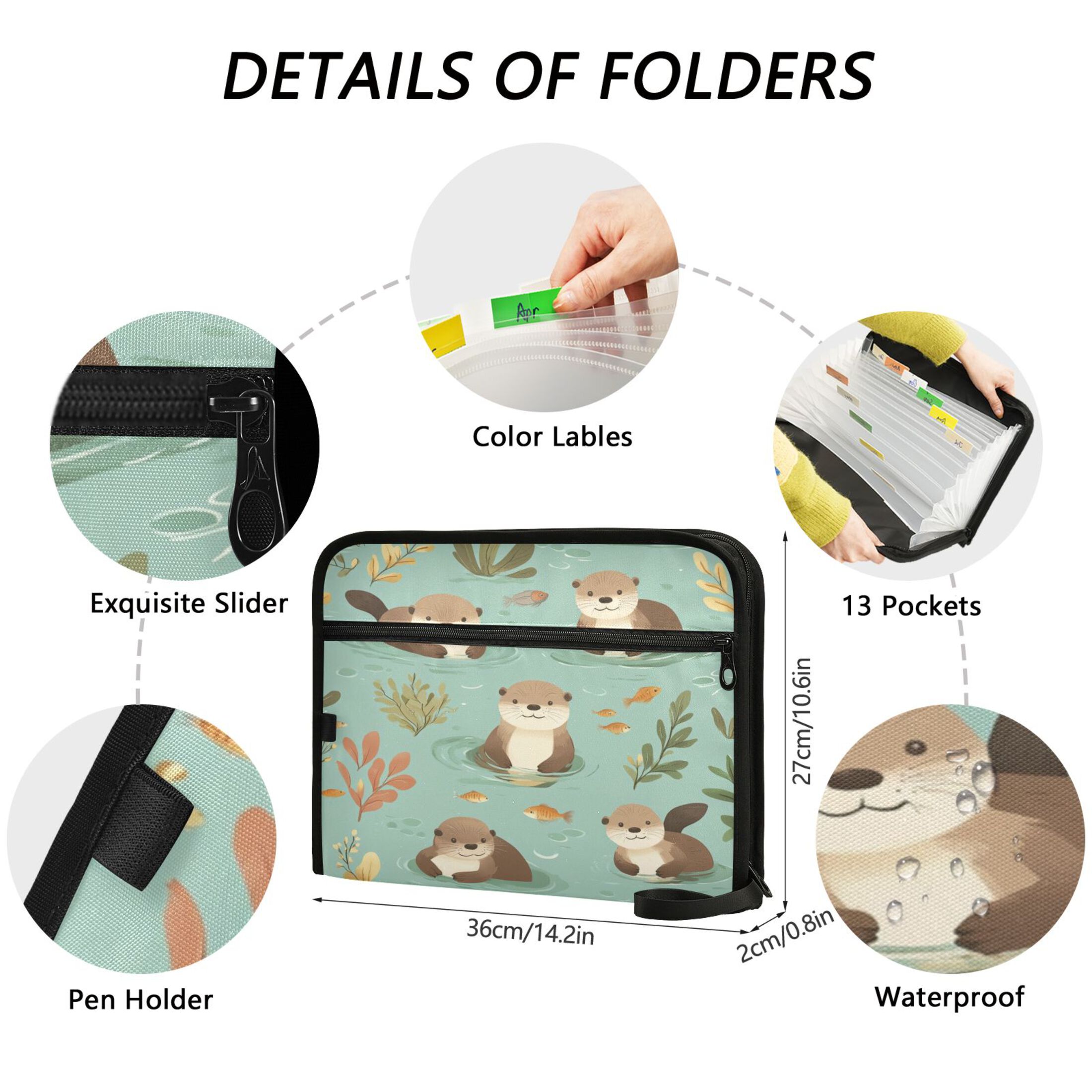 WOBOGO Otter Fish Seaweed Expanding File Folder Letter Size Accordion Filing Organizer 13 Pocket Separate Organ Pocket