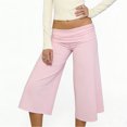thumbnail image 3 of RUINIXCW Fold Over Capri Pants for Women Flowy Wide Leg Capri Pants Low Rise Yoga Culottes Pants Foldover Leggings Summer Beach Crop Palazzo Pants, 3 of 10