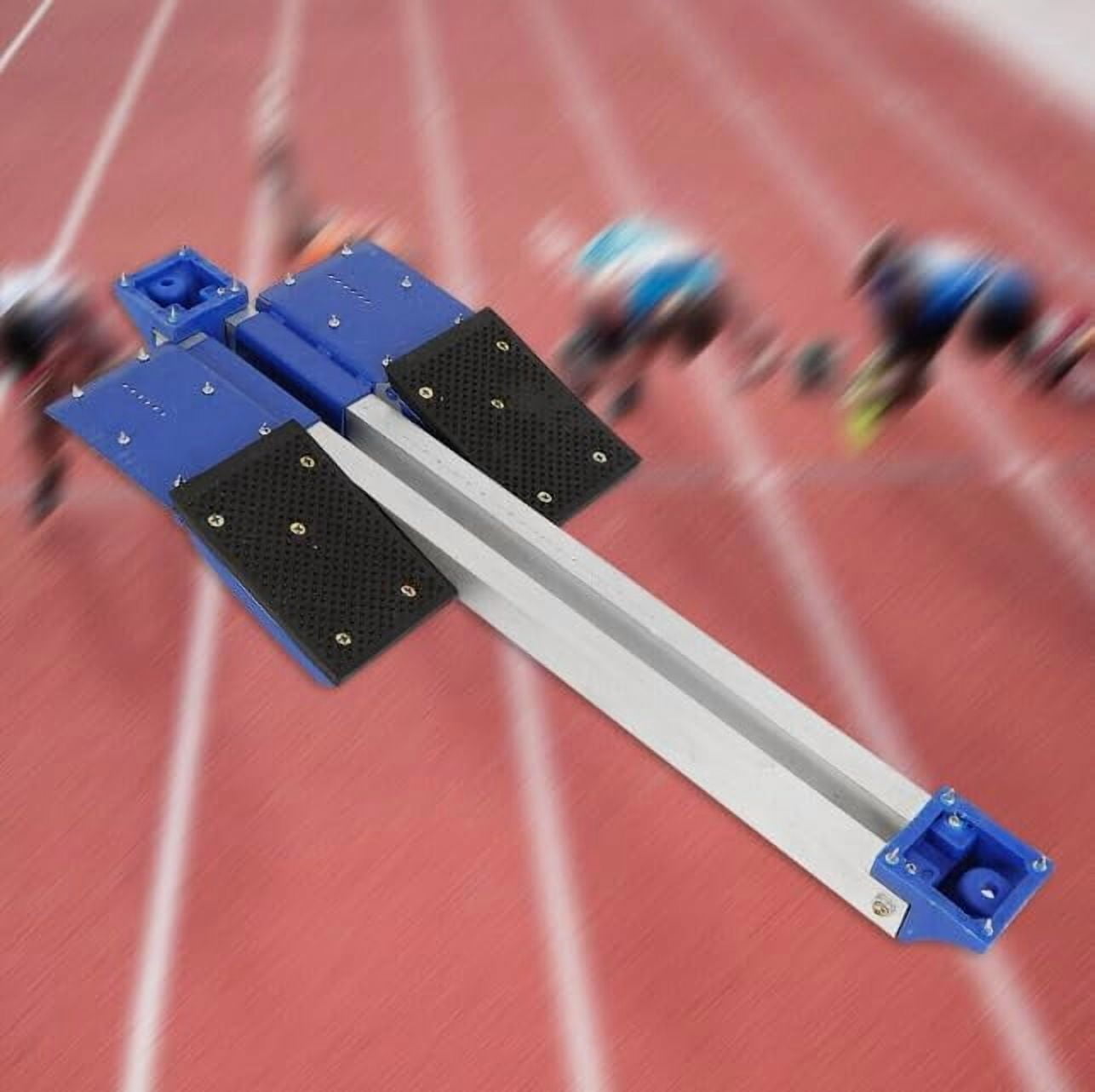 Starting Blocks Runway Track and Field Sports Natural Etallic and Blue Training Ground Mounting 29.53*11.81*5.91in for Track and Field Training, Running Practice