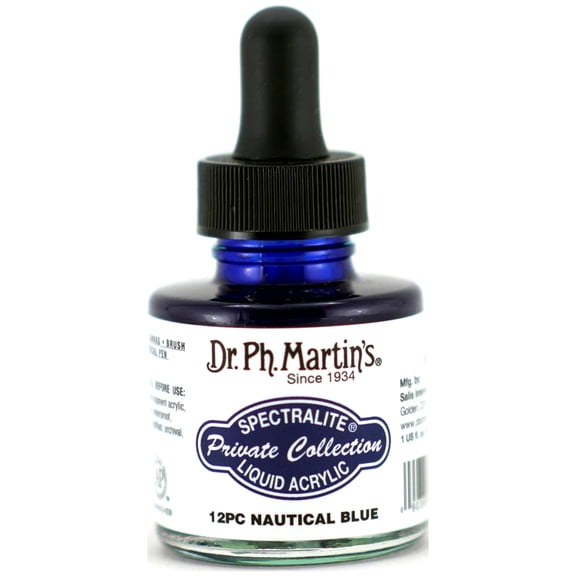 Dr. Ph. Martin's® Spectralite Private Collection Liquid Acrylics (12PC) Arcylic Paint Bottle, 1.0 US fl oz, Nautical Blue, 1 Bottle