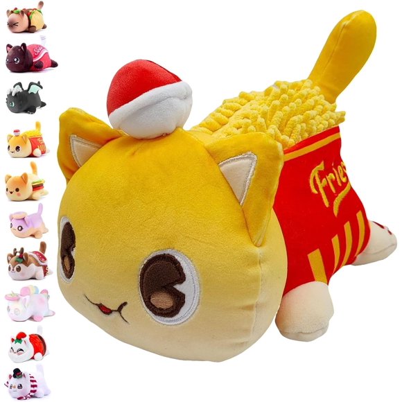 Peluche Chat, Nourriture en Peluche Coiffante Meow, Peluche Beignet/loup-Garou/renne/chat, Poupée Jouet Meow, Peluche d'Animation de Dessin Animé, Convient aux Enfants et aux Fans (Couleur : Chat Frites)