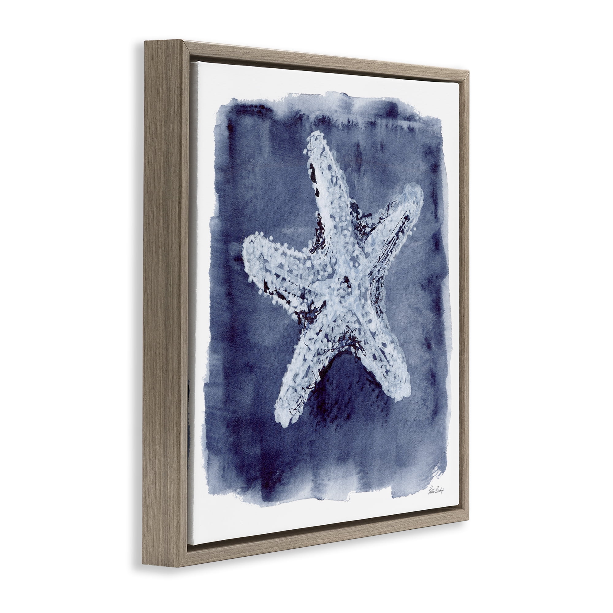 Stupell Industries Starfish Blue Impression Animals Painting Brown Floater Framed Canvas Art Print Wall Art, 18 x 18