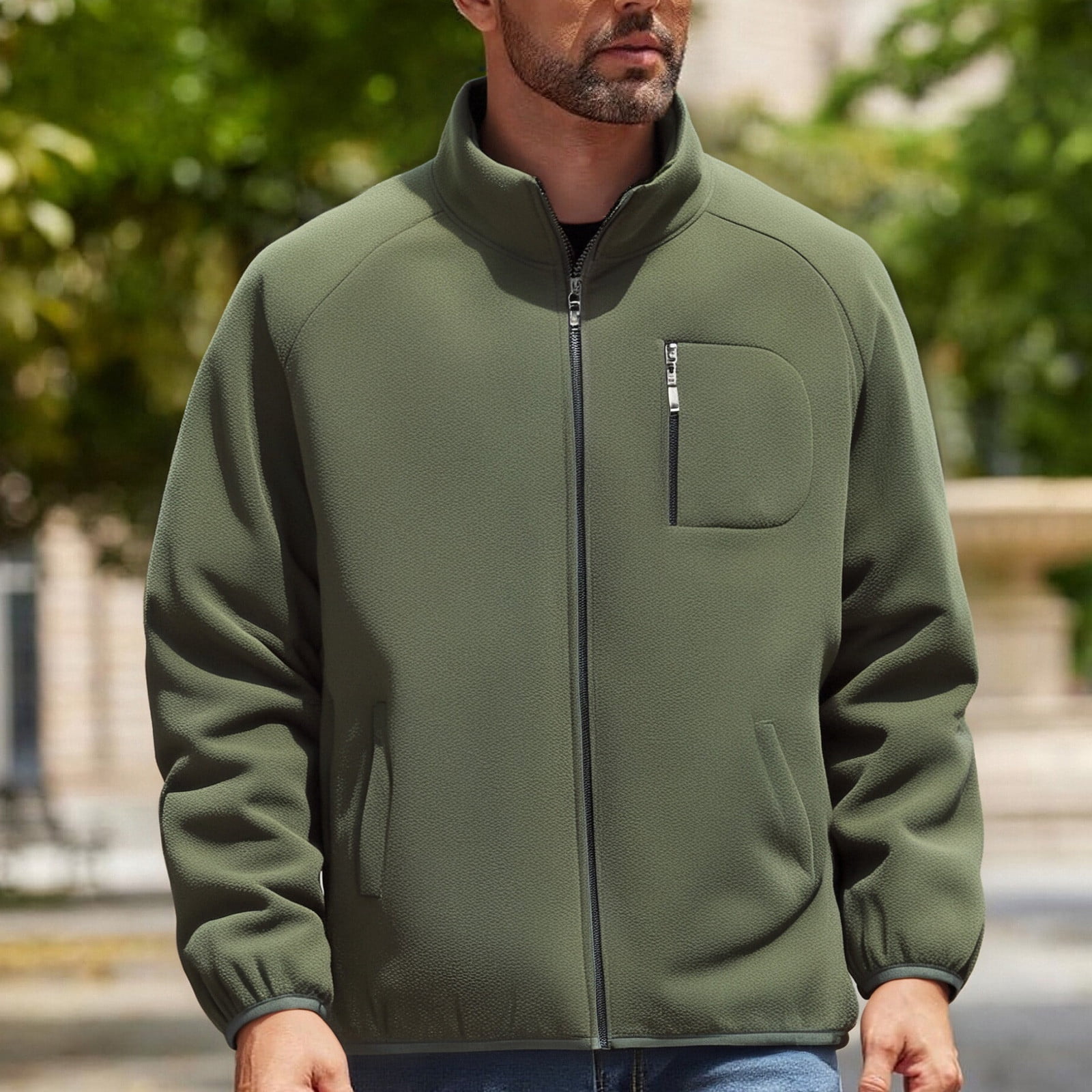 Lovzfmll Men's Reversible Fleece Jacket, Solid Color Stand Collar