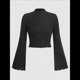 thumbnail image 4 of Camiseta Informal de Larga Acampanada con Cuello Alto y Punto Acanalado para Mujer Negro S, 4 of 6