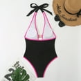 thumbnail image 5 of UTSJKR Womens Halter Lace-Up Swimsuit Tummy Control Swimsuits Cut Out Sexy Swimwear Backless Color Block One Piece Bathing Suits Hot Pink 4, 5 of 8