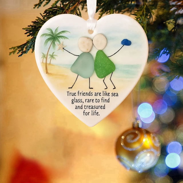 Adorno de La Amistad con Forma de Corazón de Vidrio Marino, Recuerdo de La Amistad, Adorno de Corazón de La Amistad para Árbol de Navidad.
