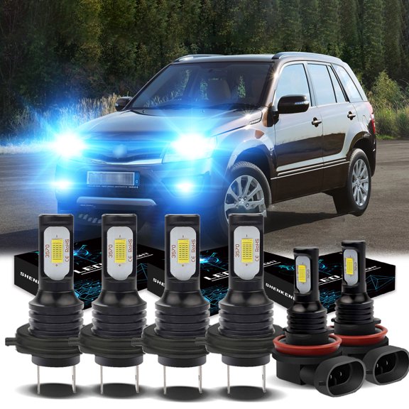 H7 Headlights for 2016 2017 Suzuki Grand Vitara 8000K Ice Blue H7 High/ Low Beam H11 Fog light Bulbs,6pc