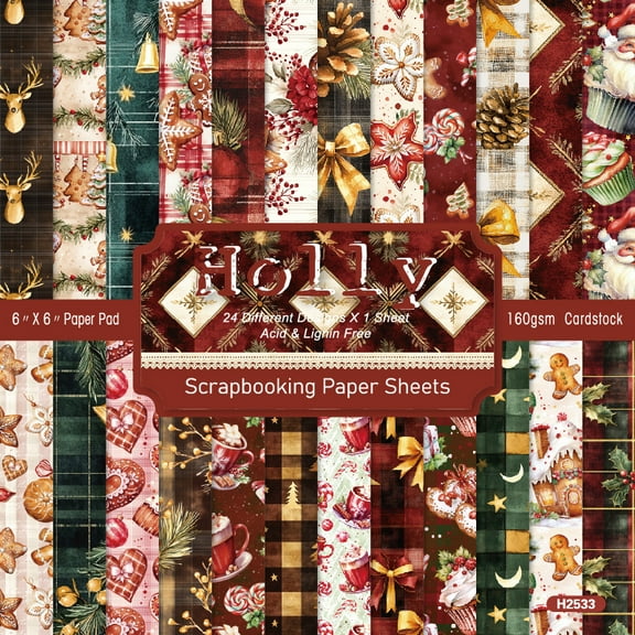 24 Sheets Scrapbook Paper, 6 x 6 Inch Single Sided Origami Crafts Decoupage Paper Junk Journal Supplies for Photo Album Card Making