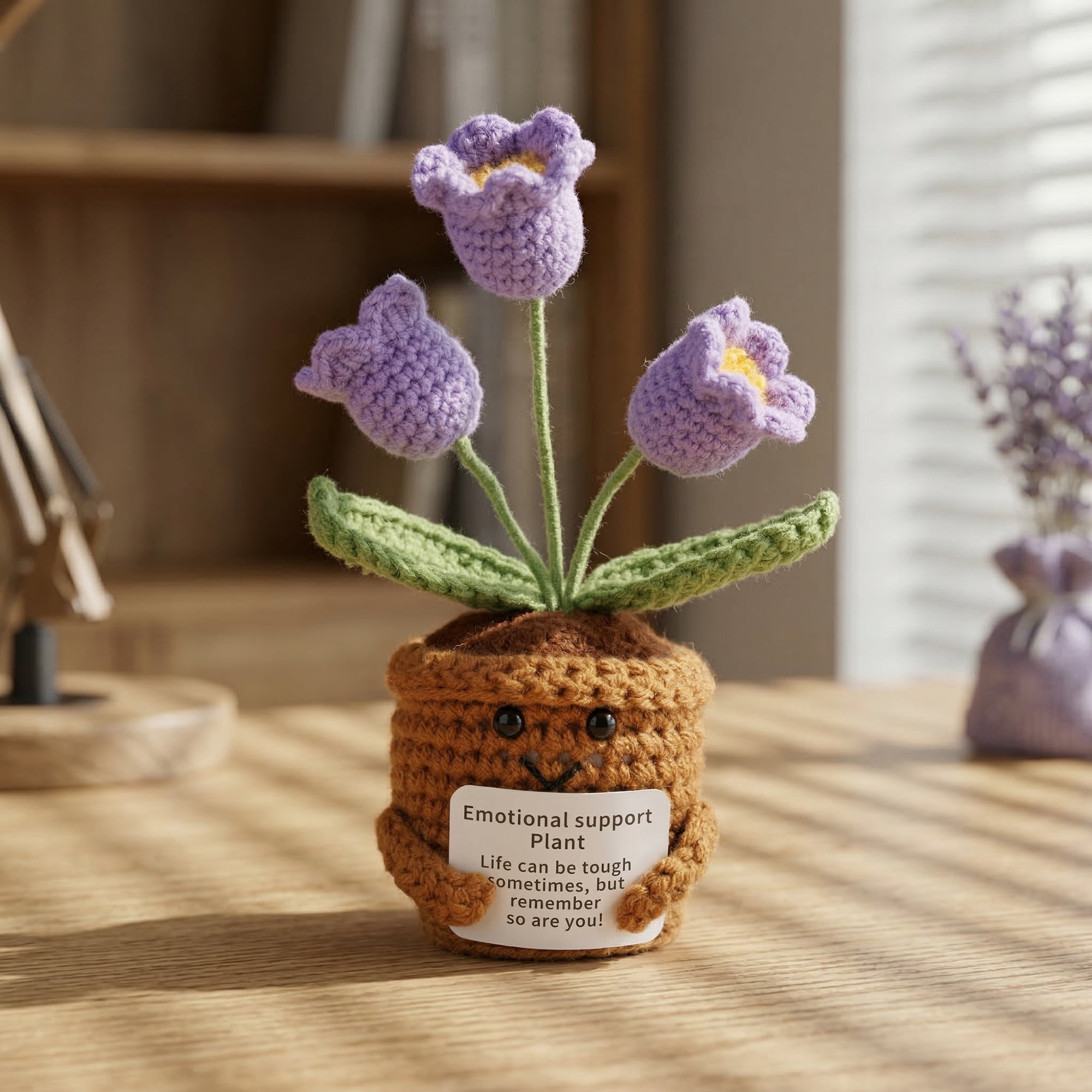 Unique Bargains Handmade Crochet Lily Knitted Potted Plant Purple 4.3inch