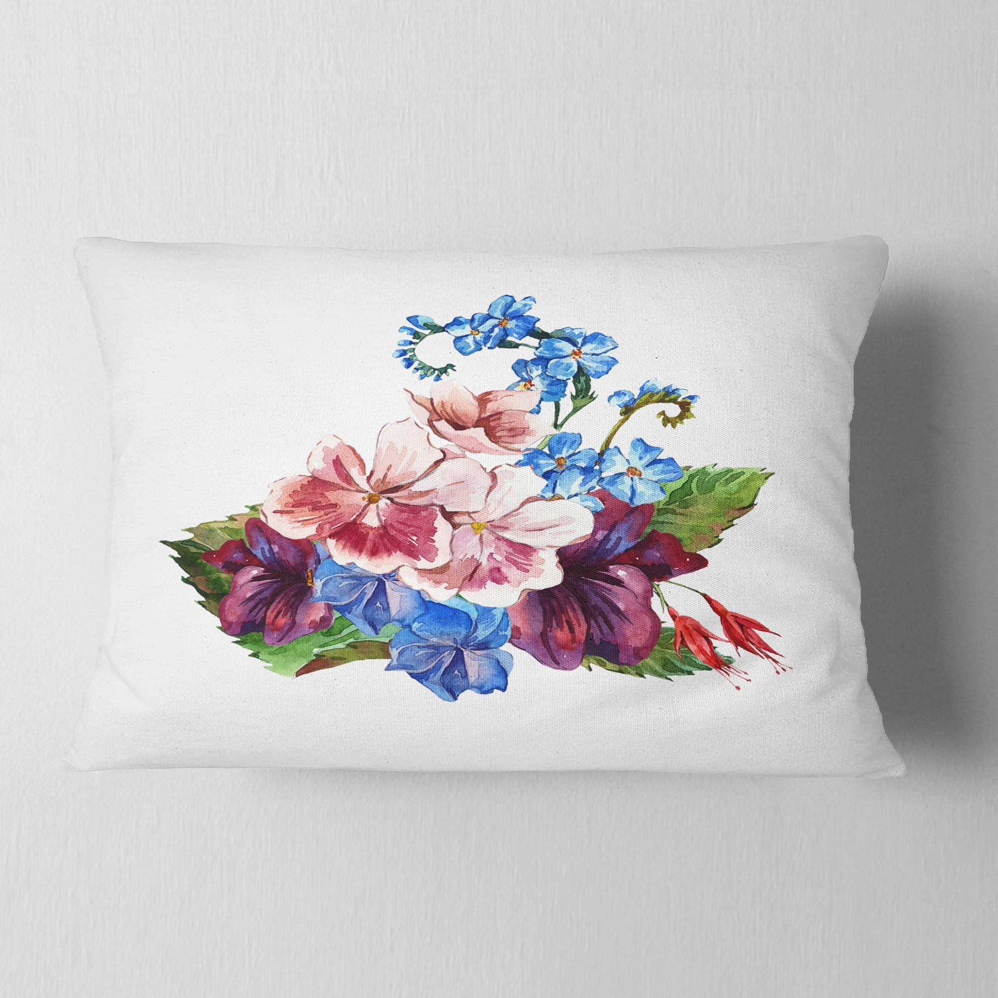 Designart Vintage Floral Watercolor - Floral Throw Pillow - 12x20