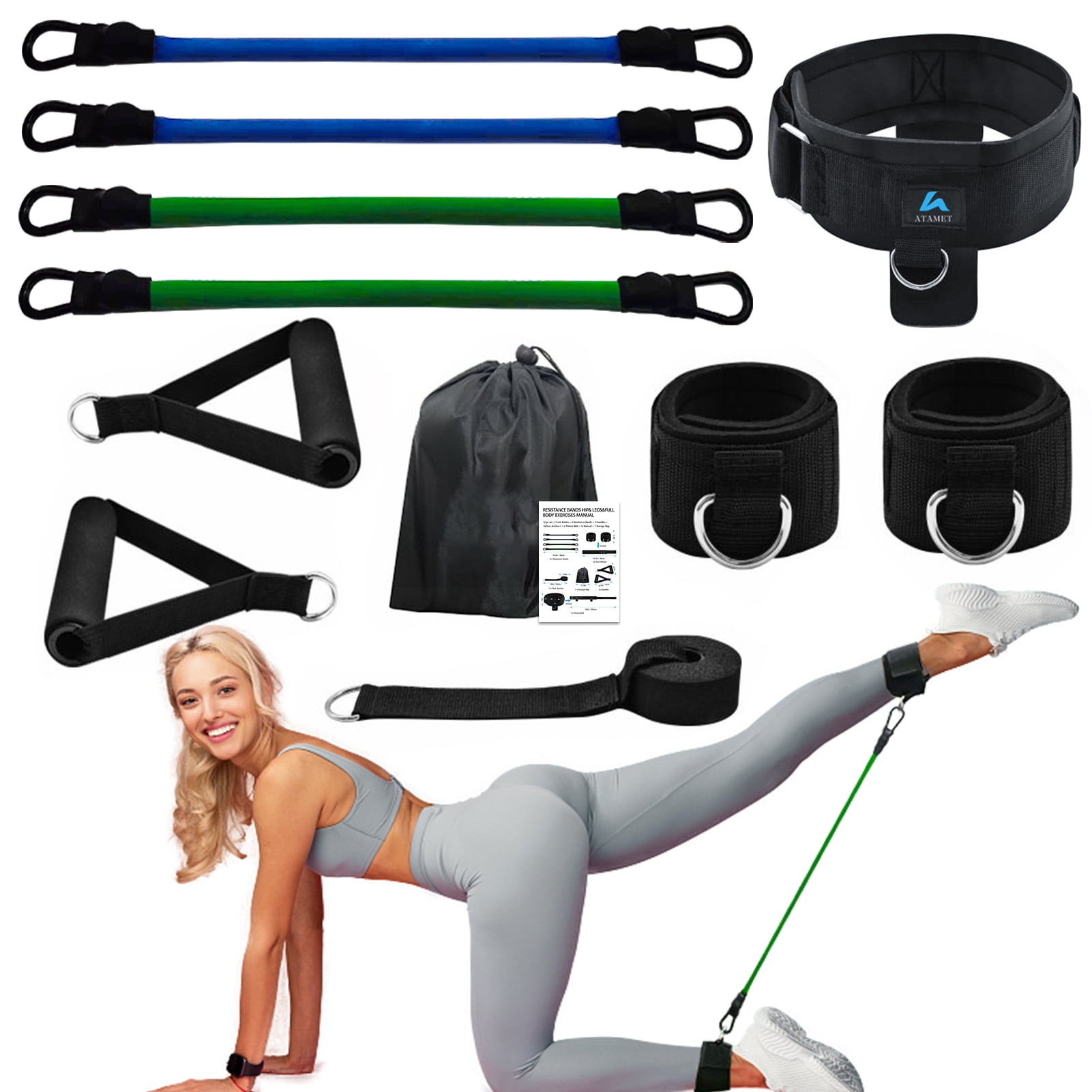 ATAMET 12Pcs Ankle Strap With Resistance Bands,for Leg and Glutes