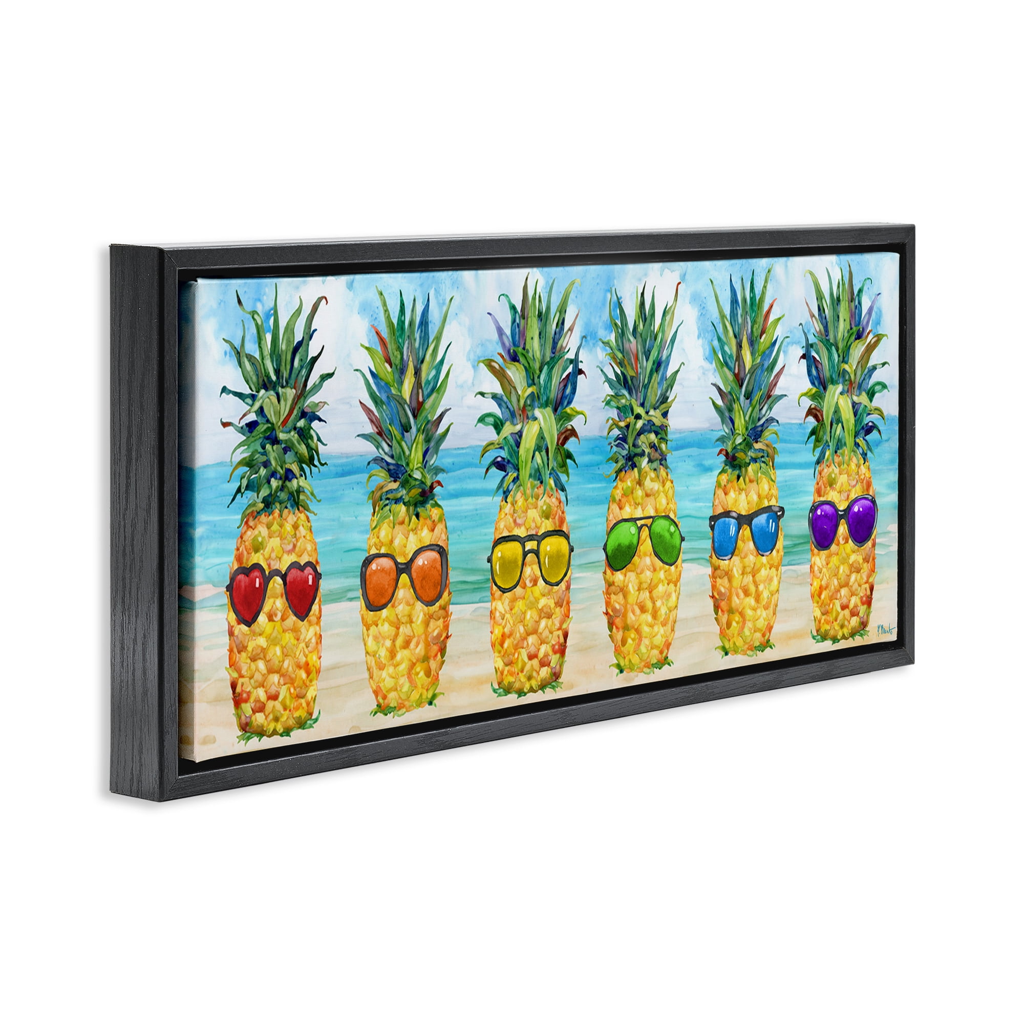 Stupell Industries Rainbow Beach Pineapples Food & Beverage Painting Black Floater Framed Canvas Art Print Wall Art, 31 x 14