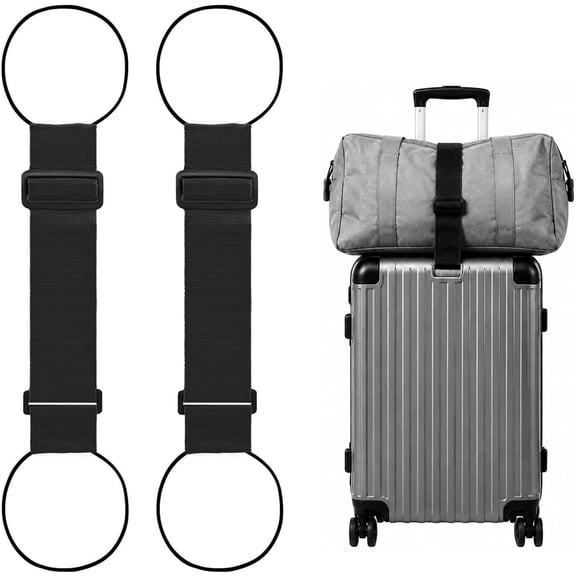 2 count Luggage Straps for Suitcases, Multi Use Adjustable Luggage Connector Straps, Flexible and Adjustable Elastic Fastening Belt for Luggage Straps, Backpacks & Accessories (2 Pcs-Black)