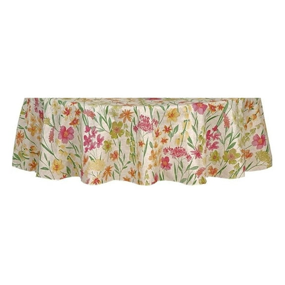 Wildflower Tablecloth 70" Round - Spill Proof Vinyl Tablecloth with Umbrella Hole - Flocked Backing - Multi Floral Design for Indoor & Outdoor Use