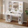 thumbnail image 1 of Tocador con 3 cajones y 2 gabinetes, tocador con 6 estantes abiertos, tocador de maquillaje con espejo y lámpara, tocador de dormitorio 3 modos de iluminación brillo ajustable (blanco), 1 of 2