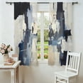 Blue White Abstract Sheer Curtains for Living Room Bedroom, Color Block ...