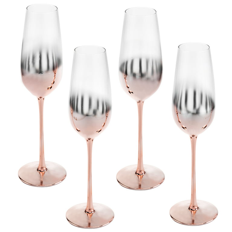 Set of 4 Champagne Glasses Flute 9 inch tall 3”in wide base bar ware  glassware