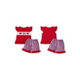 thumbnail image 2 of BemeyourBBs Toddler Baby Girls 4th of July Outfit Patriot Independent Day Clothes Fly Sleeve Embroidery American Flag Bow T Shirt Tops with Plaid Shorts Set Toddler Baby Girl Summer Outfit, 2 of 9