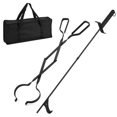Heavy Duty Fire Tong and Blow Fire Poker Stick Set with Handbag, Fireplace Poker Grabber with Blow, firewood Grabber Tool for Wood-Burning Fire Pit or Fireplace Bonfire Indoor Outdoor use