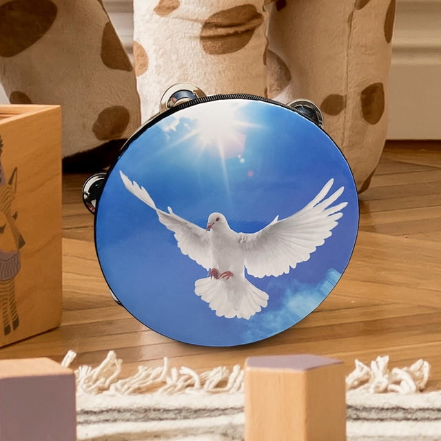 Pandereta de mano de madera, pandereta de 10 pulgadas, juego de fiesta, pandereta de , campana de mano para juegos, oración, niños y adultos Azul