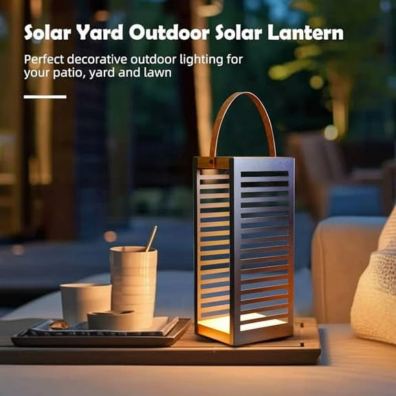 Solar Yard Outdoor Floor Lamp Solar Powered Light, Patio Waterproof Metal Solar Lantern with Handle, Plant Decor for Patio, Yard, Porch, Large