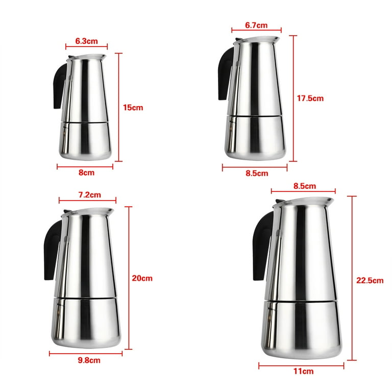 Eecoo Stainless Steel Mocha Coffee Pot Kettle Stove Top Espresso Make Pot with Permanent Filter ,Sliver, Size: 4 cups/200ml