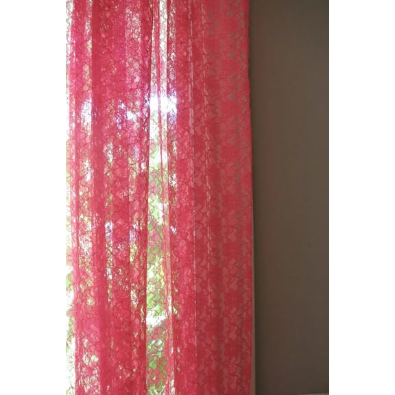 Floral Lace Window Curtain 58 Inch Wide Coral