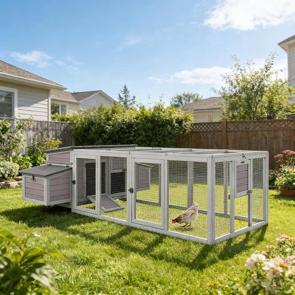 Aivituvin Chicken Coop for 4-6 Chickens/Ducks, Outdoor Wooden Chicken House Large Hen House Poultry Cage with Two Nesting Boxes (Grey)