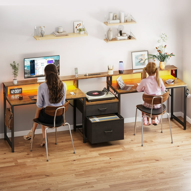 Casacomoda 98'' Double Computer Desk with 2 Fabric Drawers