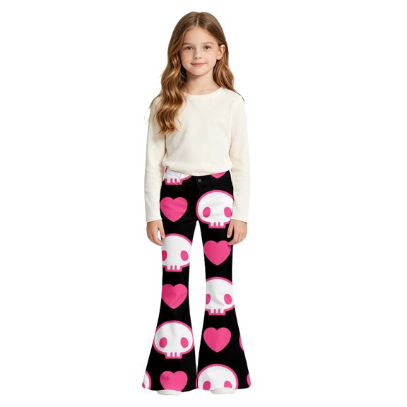 Girls Clothes Girls Halloween Funny Flared Pants for Kids Cute Bootcut Leggings Seasonal Comfortable School Outdoor Wear Black 15-16 Years