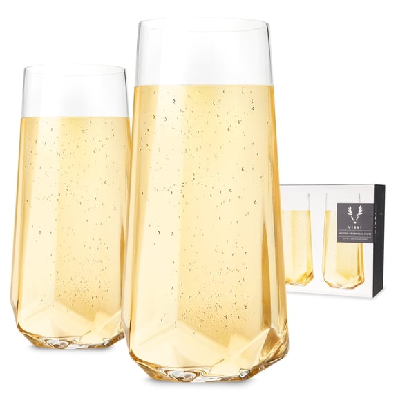 Viski Raye Faceted Champagne Flutes, Wedding Gifts, Home Bar, 10oz Set of 2