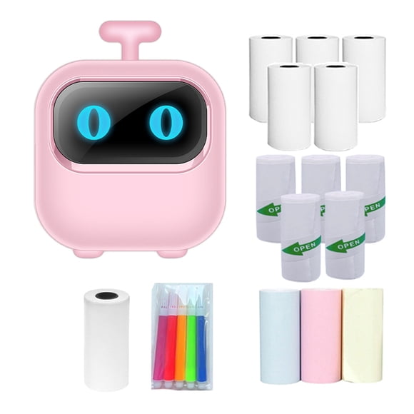 Graflsoa X2 Portable Bluetooth Thermal Printer with AI Drawing, 200dpi, Built-in 800mAh Battery, Pink, Includes 6 Thermal Rolls, 5 Label Rolls, 3 Color Rolls, and 5 Markers