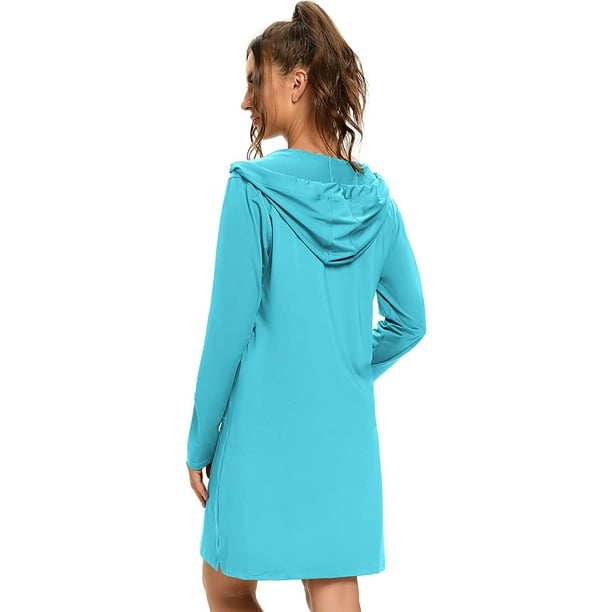 Ydfdwe Women's Upf 50+ Cover-Up Dress Beach Spf Long Sleeve Shirt Dress Sun Protection Hiking Beach Blue X-Large