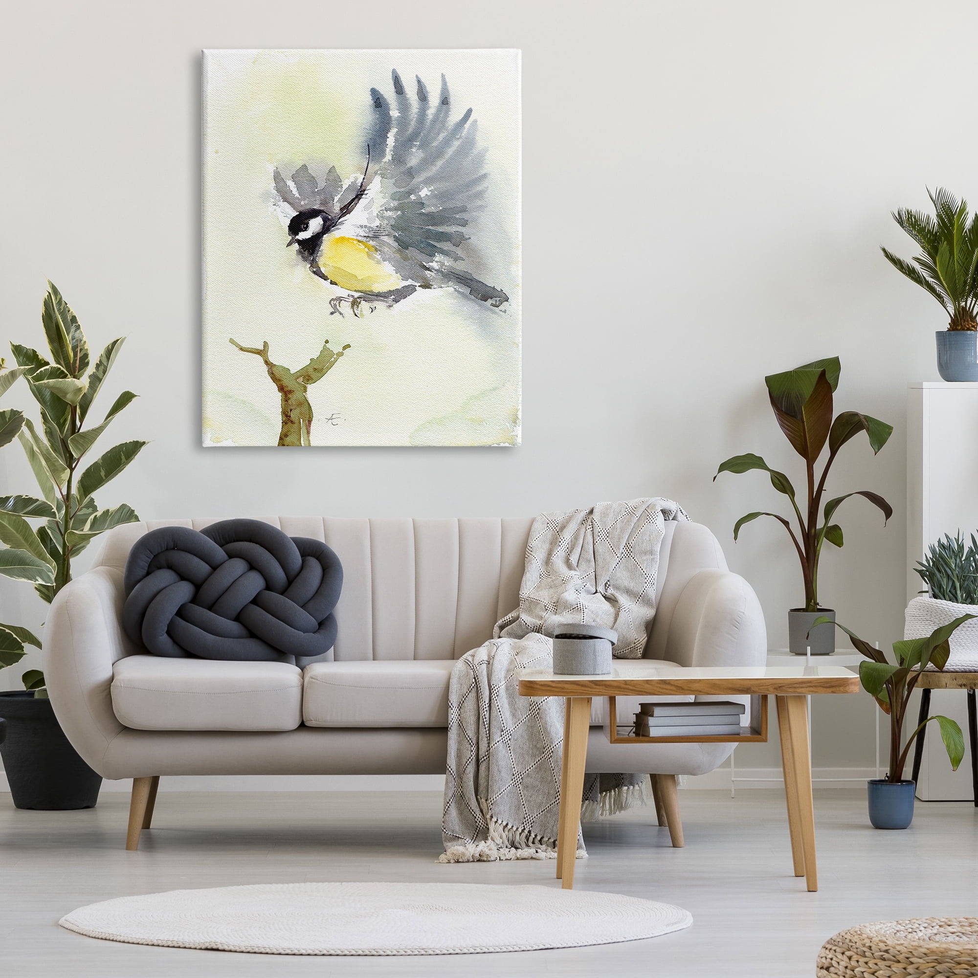 Stupell Industries Yellow Belly Bird Spread Wings over Tree Branch Animals & Insects Painting Gallery Wrapped Canvas Print Wall Art, 36 x 48