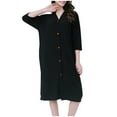 thumbnail image 2 of CFLVAEK Womens Waffle Robes Lightweight 3/4 Sleeve Duster Robes Cozy Snap Front Sleepwear Plus Size Solid Color House Coat with Pockets Black XL, 2 of 5