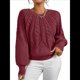 thumbnail image 1 of Suéteres de Mujer, Cuello Redondo, Larga, Punto Cable, Suéteres Gruesos, Tops, Conjuntos de Moda de Otoño Rojo Oscuro XL, 1 of 7