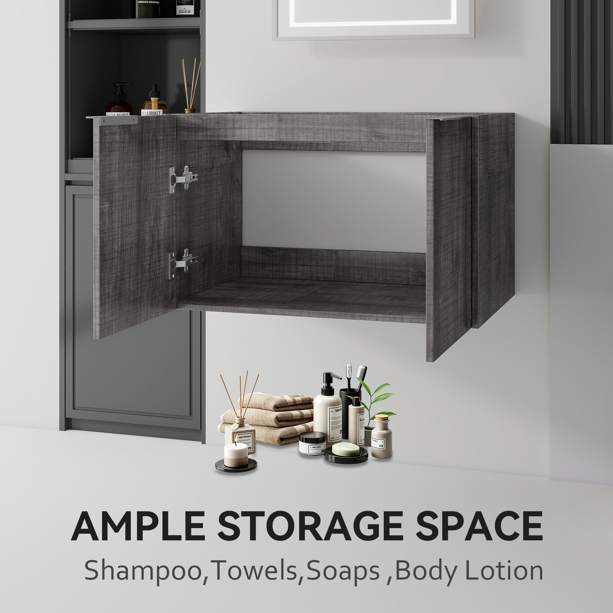 Leumius 30" Floating Bathroom Vanity Cabinet,Soft-Close Double Doors,Wall Mounted Cabinet Set Design Bathroom Vanity for Small Space,Cabinet Only,Grey