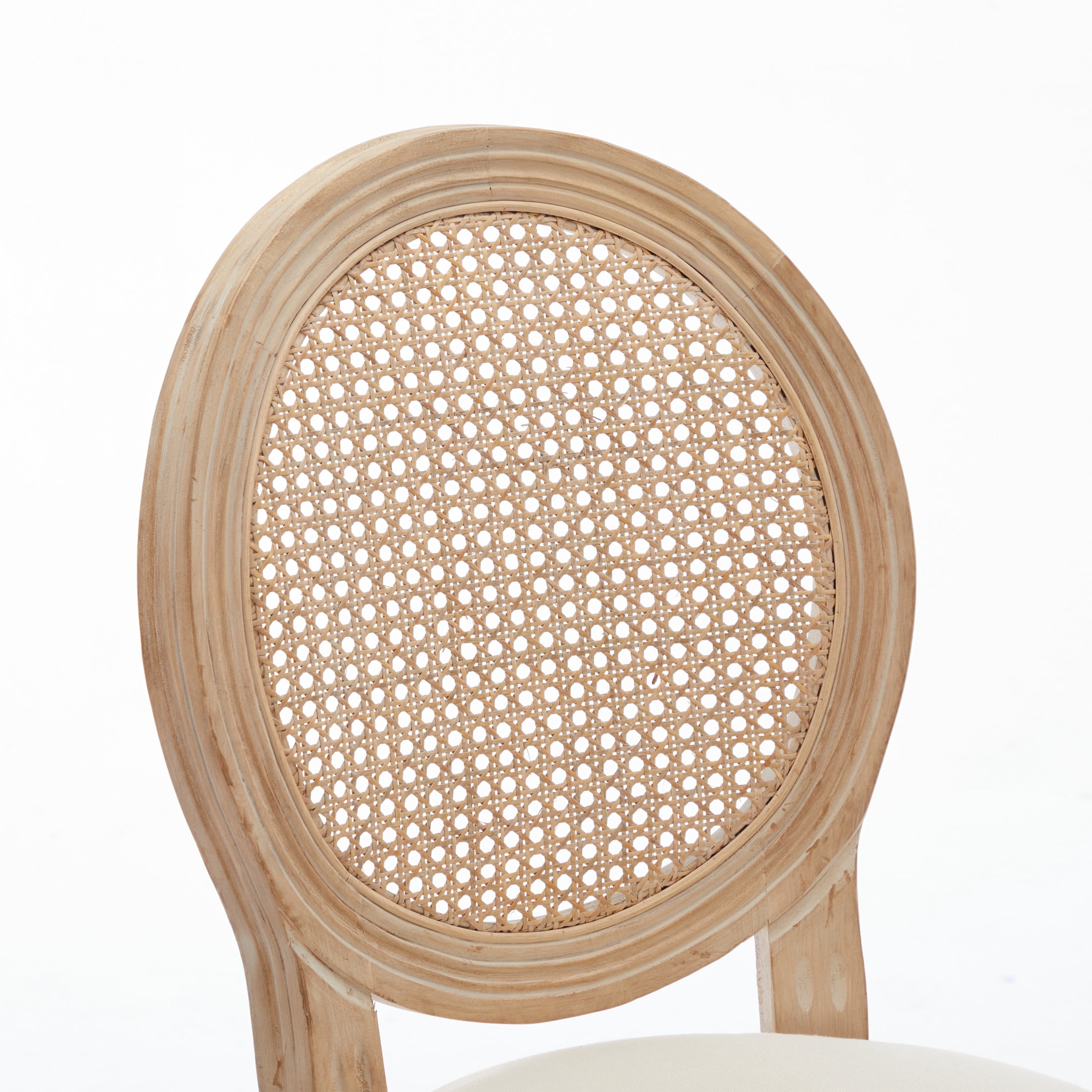 Noble House Solid Wood Kitchen Bar Stools with Cushion Seat and Rattan Back for Bar Counter, Beige & Natural, Set of 2