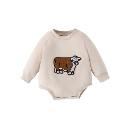 

Emmababy Long Sleeve Sweatshirt Jumpsuit for Baby with Cow Embroidery