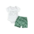 thumbnail image 1 of xiaxaixu 2 Pièces Bébé Garçon Ensemble Manches Courtes Col Rond Lettre Imprimé Romper Coco Palm Imprimé Shorts Tenues, 1 of 8