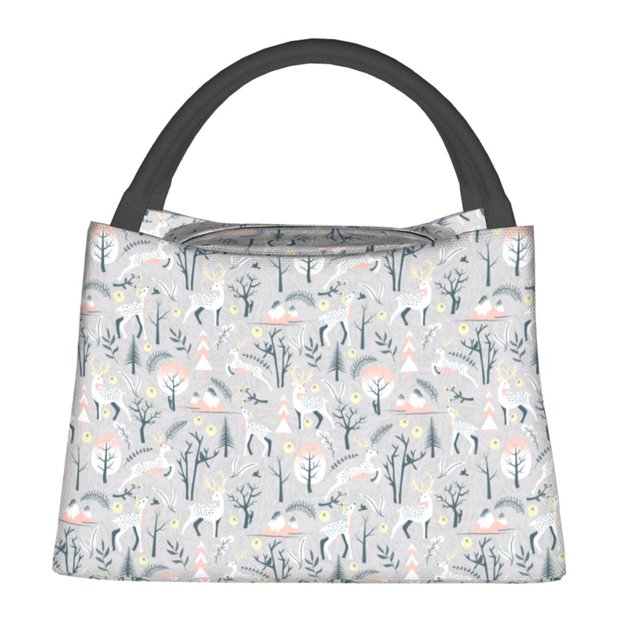 Easygdp white Moose winter tree Bolsa de Almuerzo Insulada Reutilizable, Bolsa de Mano y Bandolera para Oficina, Trabajo, Viajes