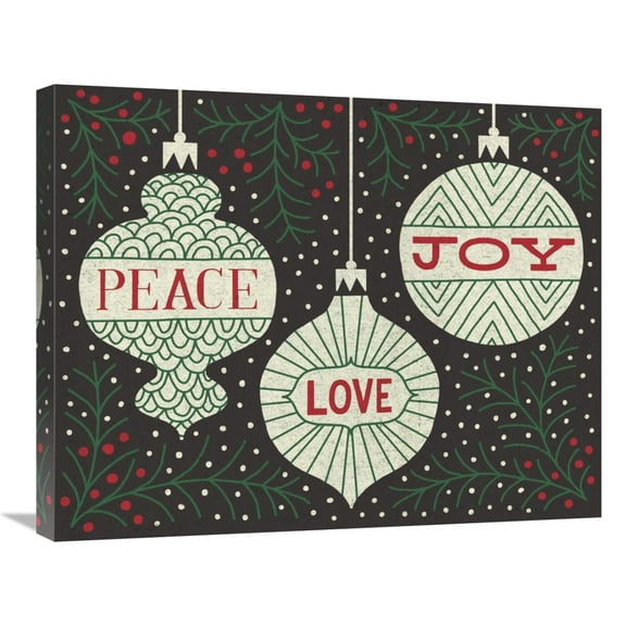 Global Gallery's 'Jolly Holiday Ornaments Peace Love Joy' By Michael Mullan Stretched Canvas Wall Art