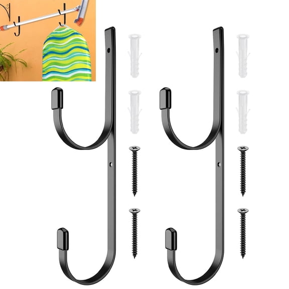 Pool Pole Hanger,Tutuviw Metal Pool Holder Set,2Pcs Swimming Pool Holder with 4Pcs Screws,Wall Mounted Pool Fence Hooks for Garden Tools,Leaf Rakes,Pool Nets and Pool Accessories -Black