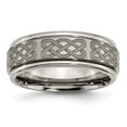 thumbnail image 1 of Titanium Ridged Edge 8mm Laser Design Brushed & Polished Band Ring 12.5 Size, 1 of 6