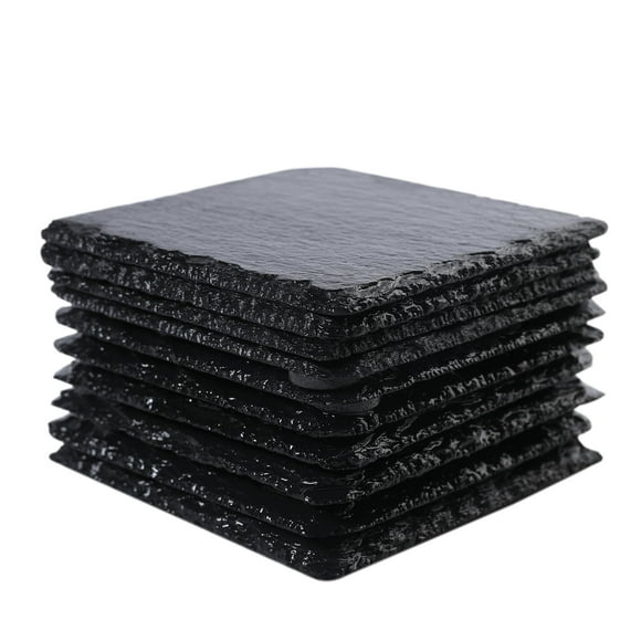 Lot de 8 sous-Verres en Pierre d'Ardoise Noirs Magnifiques 4 x 4 Pouces en Vrac, sous-Verres Carrés en Pierre d'Ardoise pour Boisson, Bar, Cuisine, Maison