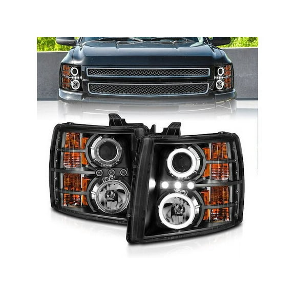 Headlight Set - Compatible with 2007 - 2014 Chevy Silverado 2500 HD 2008 2009 2010 2011 2012 2013